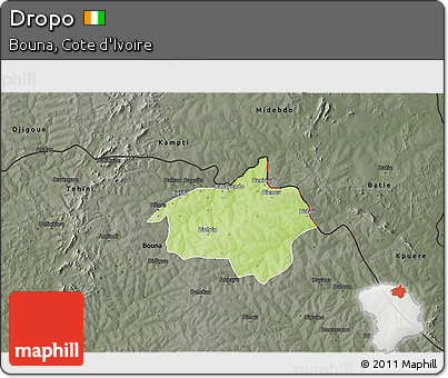 Physical 3D Map of Dropo, darken, semi-desaturated