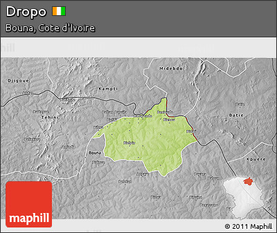 Physical 3D Map of Dropo, desaturated