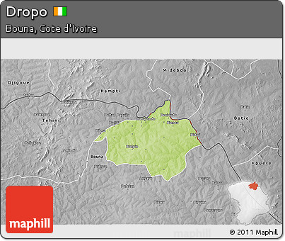 Physical 3D Map of Dropo, desaturated
