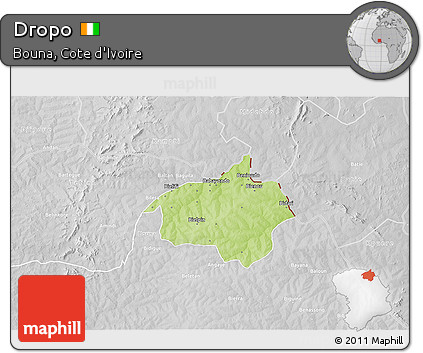Physical 3D Map of Dropo, lighten, desaturated