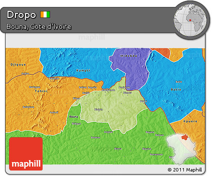 Physical 3D Map of Dropo, political outside