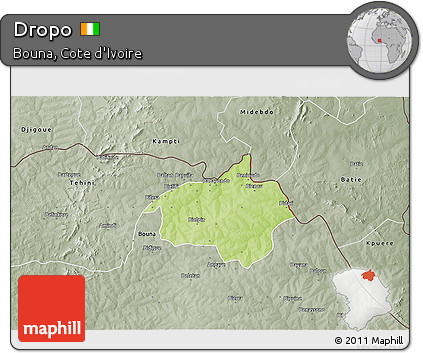 Physical 3D Map of Dropo, semi-desaturated