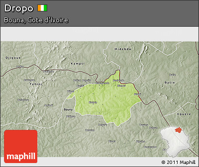 Physical 3D Map of Dropo, semi-desaturated