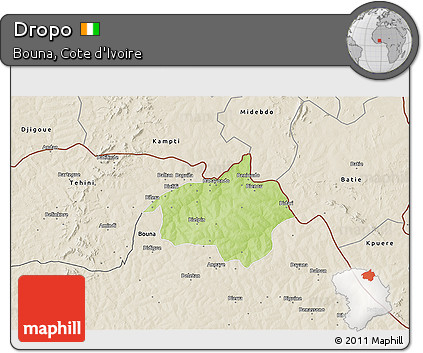 Physical 3D Map of Dropo, shaded relief outside