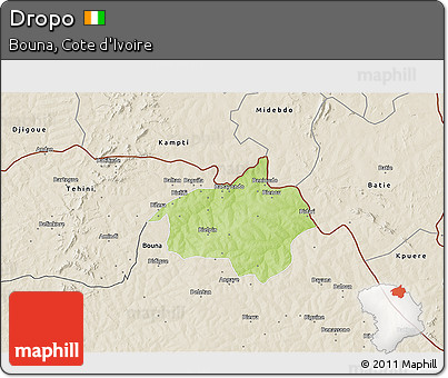 Physical 3D Map of Dropo, shaded relief outside