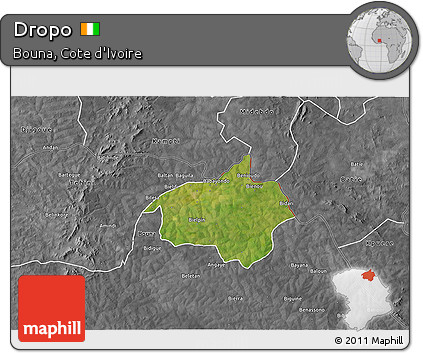 Satellite 3D Map of Dropo, desaturated