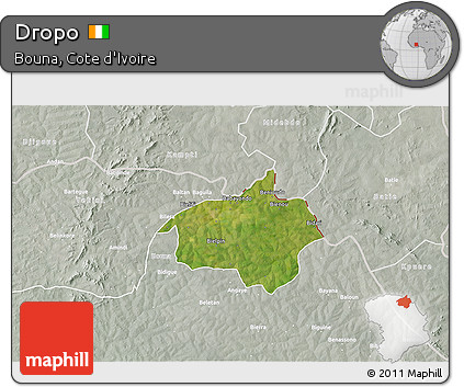 Satellite 3D Map of Dropo, lighten, semi-desaturated