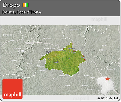Satellite 3D Map of Dropo, lighten, semi-desaturated