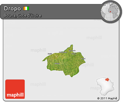 Satellite 3D Map of Dropo, single color outside