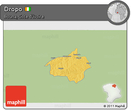 Savanna Style 3D Map of Dropo, single color outside