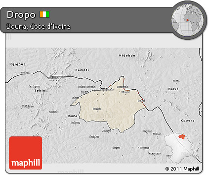Shaded Relief 3D Map of Dropo, desaturated