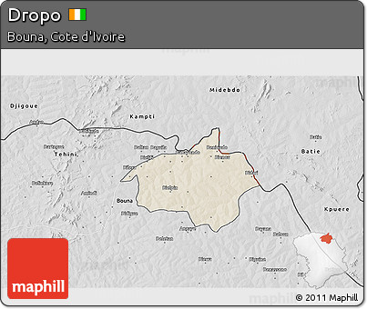 Shaded Relief 3D Map of Dropo, desaturated