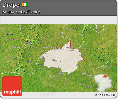 Shaded Relief 3D Map of Dropo, satellite outside