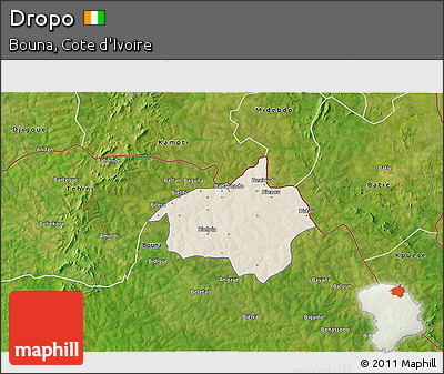 Shaded Relief 3D Map of Dropo, satellite outside