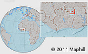 Gray Location Map of Dropo, within the entire country, hill shading
