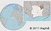 Gray Location Map of Dropo, highlighted country, highlighted parent region, within the entire country, hill shading