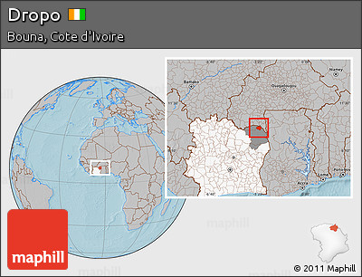 Gray Location Map of Dropo, highlighted country, highlighted parent region, hill shading
