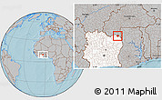 Gray Location Map of Dropo, highlighted country, hill shading