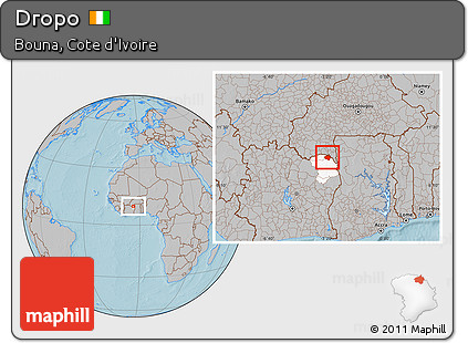 Gray Location Map of Dropo, highlighted parent region, hill shading