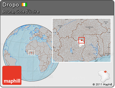 Gray Location Map of Dropo, highlighted parent region, hill shading