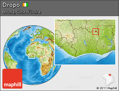 Physical Location Map of Dropo, within the entire country