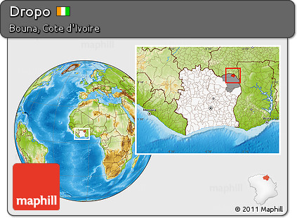 Physical Location Map of Dropo, highlighted country, highlighted parent region, within the entire country