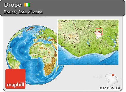 Physical Location Map of Dropo, highlighted parent region, within the entire country