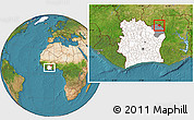 Satellite Location Map of Dropo, highlighted country, highlighted parent region, within the entire country