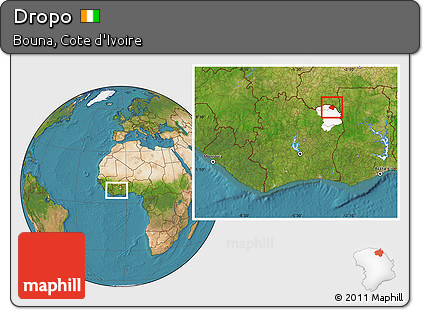 Satellite Location Map of Dropo, highlighted parent region, within the entire country