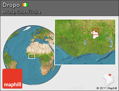 Satellite Location Map of Dropo, highlighted parent region, within the entire country