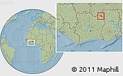 Savanna Style Location Map of Dropo, within the entire country, hill shading