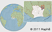 Savanna Style Location Map of Dropo, highlighted country, highlighted parent region, within the entire country, hill shading