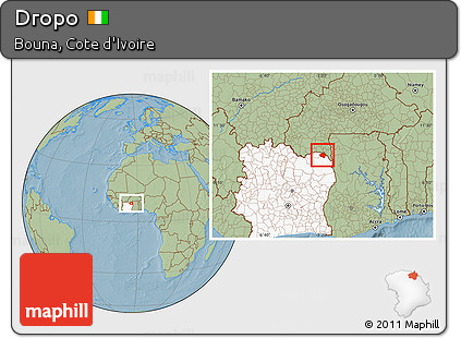 Savanna Style Location Map of Dropo, highlighted country, hill shading