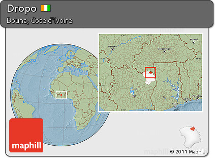 Savanna Style Location Map of Dropo, highlighted parent region, hill shading
