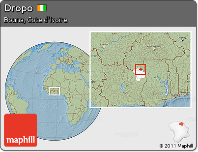Savanna Style Location Map of Dropo, highlighted parent region, hill shading