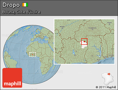 Savanna Style Location Map of Dropo, highlighted parent region, hill shading