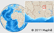 Shaded Relief Location Map of Dropo, highlighted parent region, within the entire country