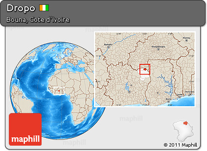Shaded Relief Location Map of Dropo, highlighted parent region