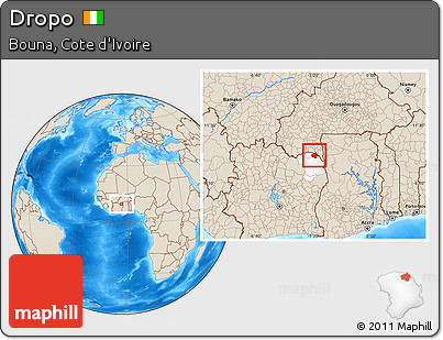 Shaded Relief Location Map of Dropo, highlighted parent region