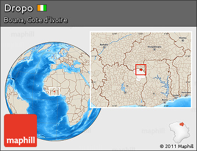 Shaded Relief Location Map of Dropo, highlighted parent region