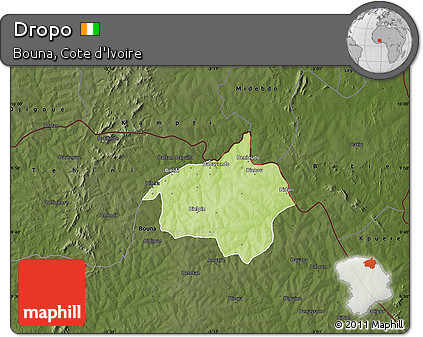Physical Map of Dropo, darken