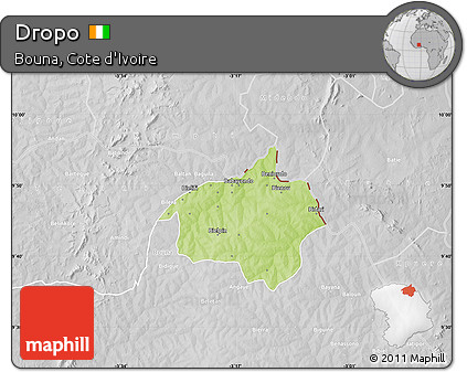 Physical Map of Dropo, lighten, desaturated