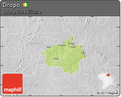 Physical Map of Dropo, lighten, desaturated