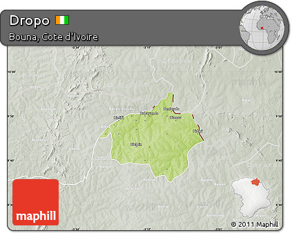 Physical Map of Dropo, lighten, semi-desaturated