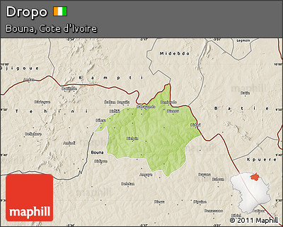 Physical Map of Dropo, shaded relief outside