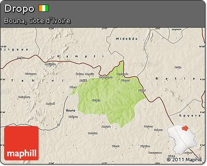 Physical Map of Dropo, shaded relief outside