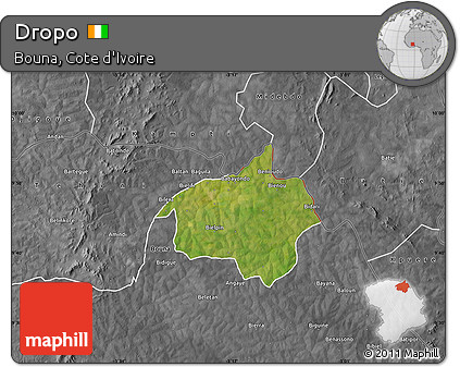 Satellite Map of Dropo, desaturated