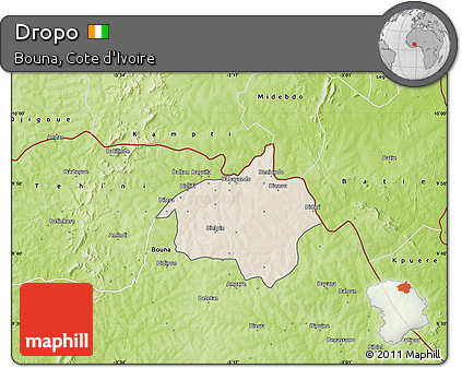 Shaded Relief Map of Dropo, physical outside