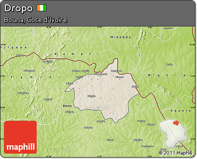 Shaded Relief Map of Dropo, physical outside
