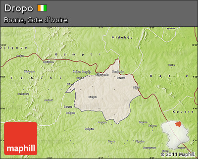 Shaded Relief Map of Dropo, physical outside